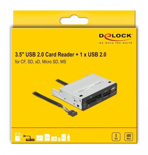 DELOCK USB 9-pin card reader 91708, CF/SD/XD/MS/Micro SD/USB, 3.5" bay - Image 3