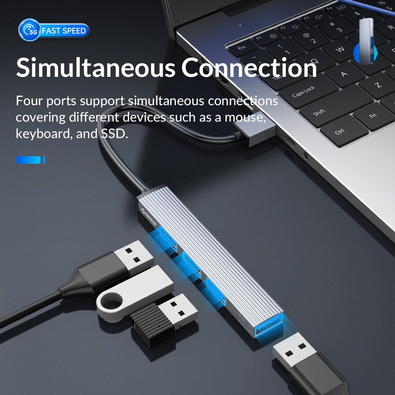 ORICO USB hub AH-A13, 4x θυρών, USB 3.0, 5Gbps, USB σύνδεση, γκρι - Image 2