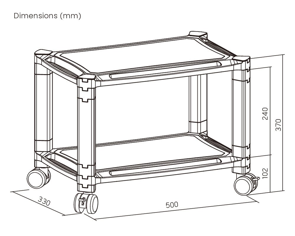 BRATECK ραφιέρα δαπέδου AMS-4L με ροδάκια, 2 ράφια, 50x33x37cm, έως 10kg, μαύρη - Image 5