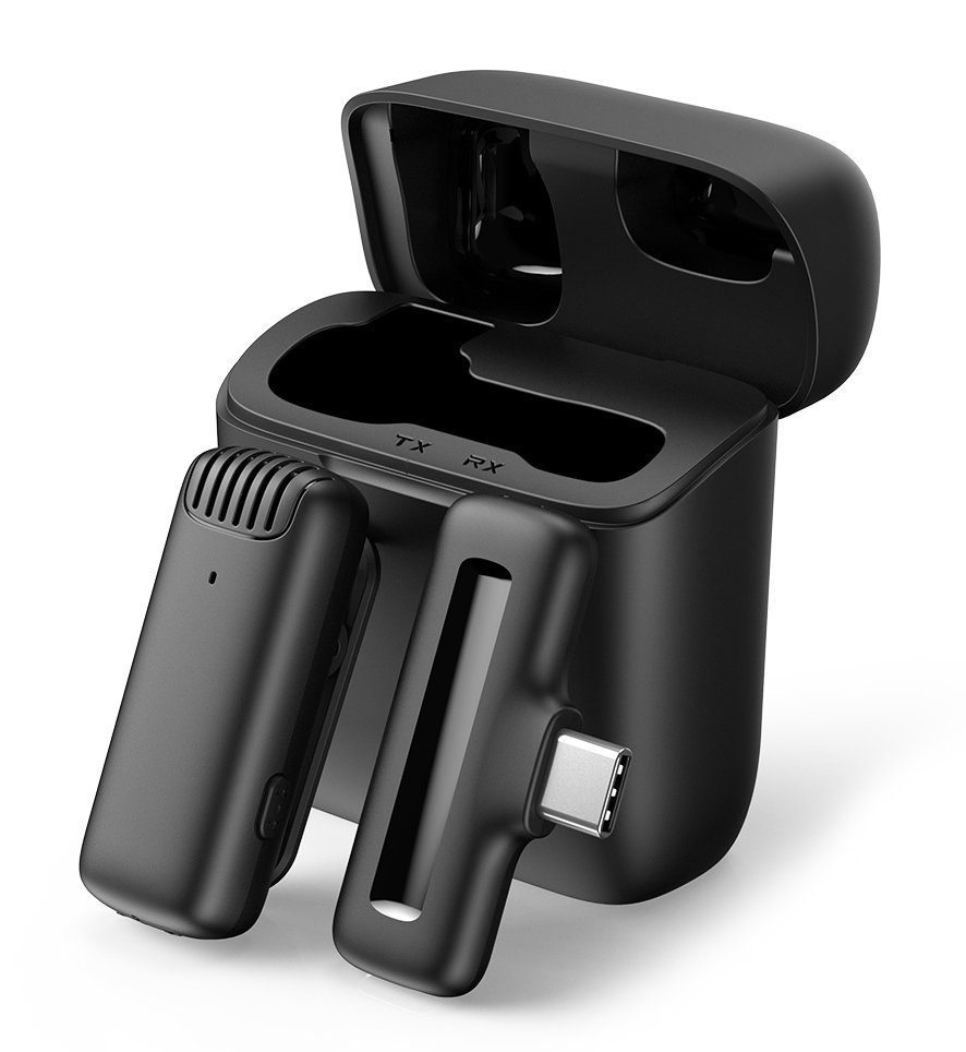 APEXEL ασύρματο μικρόφωνο APL-MIC007 με θήκη φόρτισης, USB-C, 2.4GHz, μαύρο