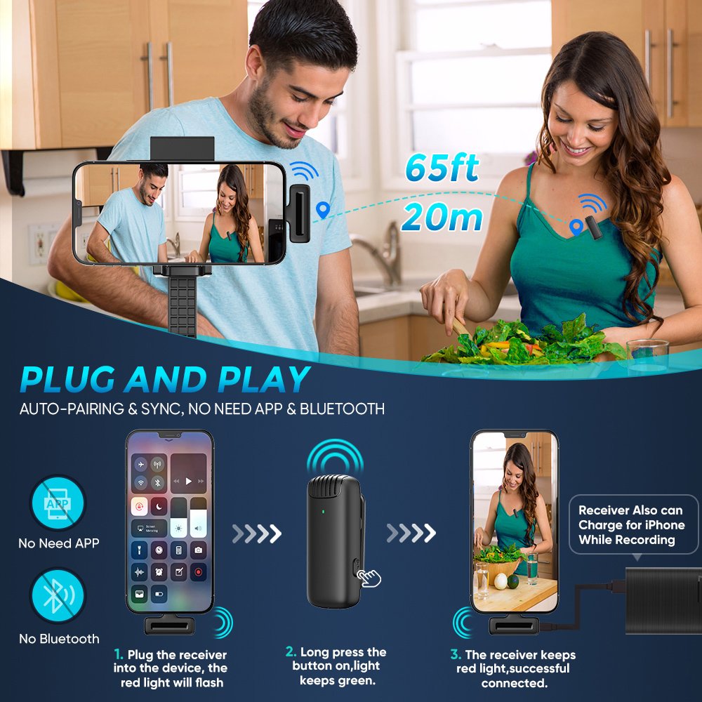 APEXEL ασύρματο μικρόφωνο APL-MIC013 με θήκη φόρτισης, Lightning, 2.4GHz, μαύρο - Image 2