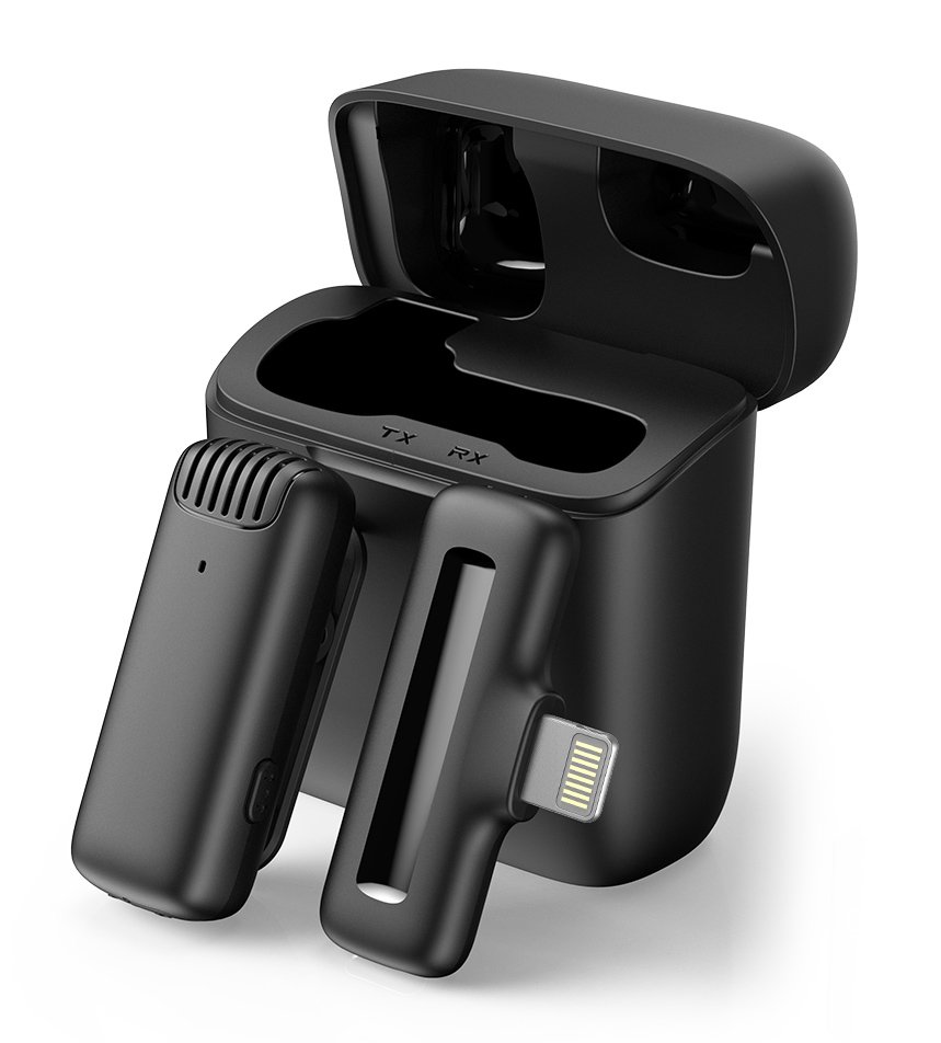 APEXEL ασύρματο μικρόφωνο APL-MIC013 με θήκη φόρτισης, Lightning, 2.4GHz, μαύρο