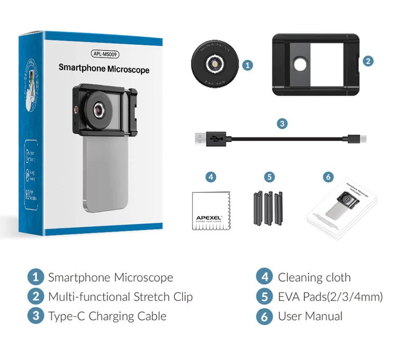 APEXEL φακός μικροσκόπιο APL-MS009 για smartphone κάμερα, 100x zoom, LED - Image 6