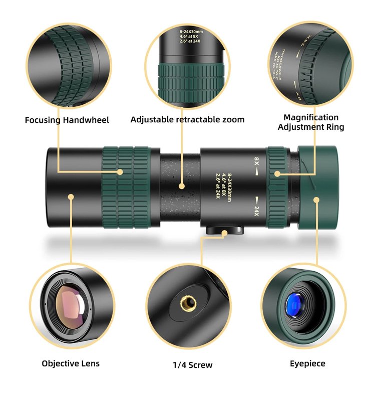 APEXEL μονοκυάλι APS-8-24X30, 8x-24x zoom, Φ 30mm, μαύρο - Image 5