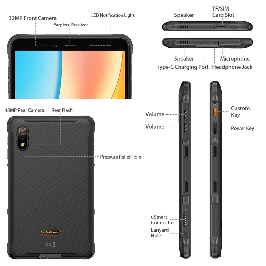 ULEFONE tablet Armor Pad Pro, 8", 8/256GB, 4G, 7650mAh, IP68/IP69K, μαύρο - Image 10