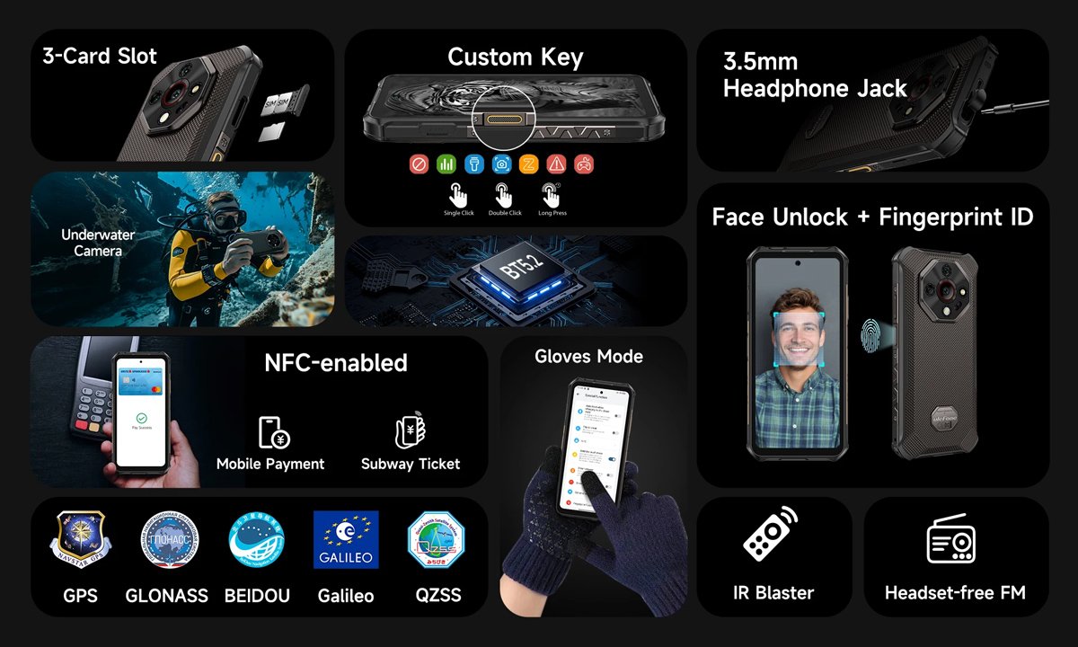 ULEFONE smartphone Armor X16, 6.56", 6/128GB, 10360mAh, IP68/IP69K/MIL-STD-810H, μαύρο - Image 6