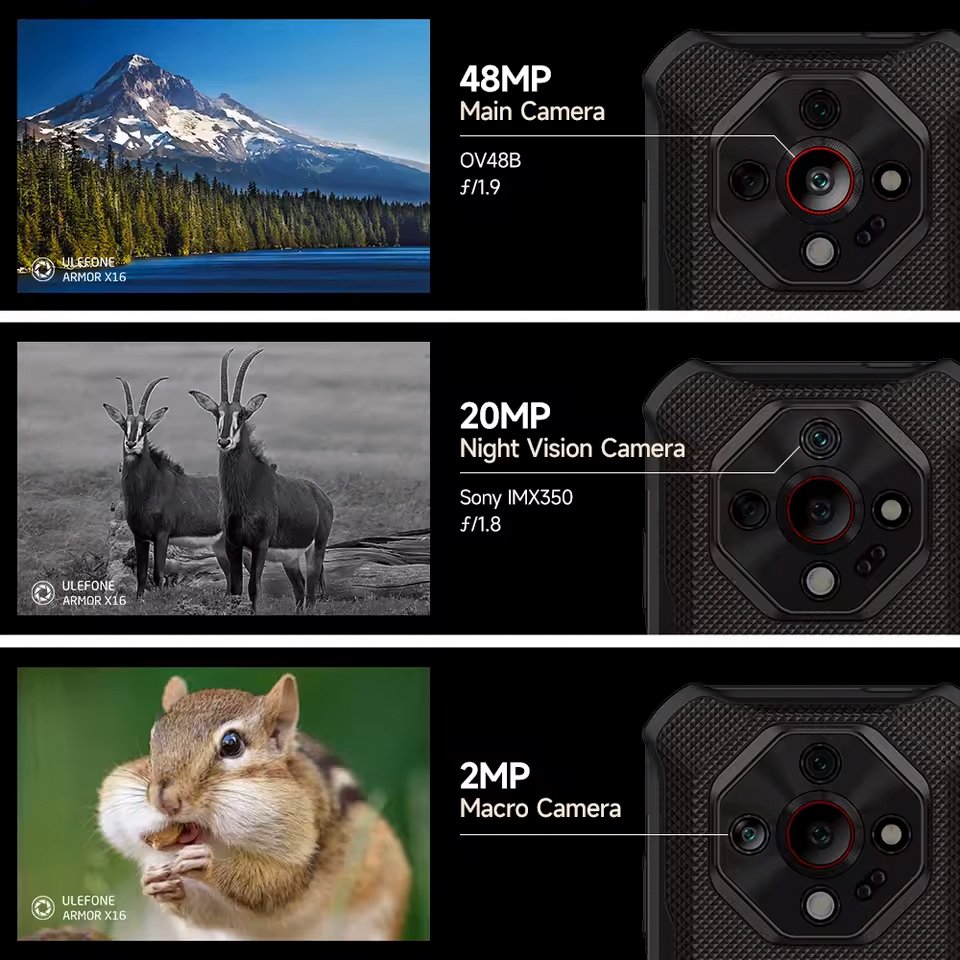 ULEFONE smartphone Armor X16, 6.56", 6/128GB, 10360mAh, IP68/IP69K/MIL-STD-810H, μαύρο - Image 13