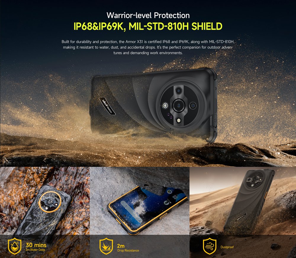 ULEFONE smartphone Armor X31, 6.56", 6/128GB, 6050mAh, IP68/IP69K, μαύρο - Image 7