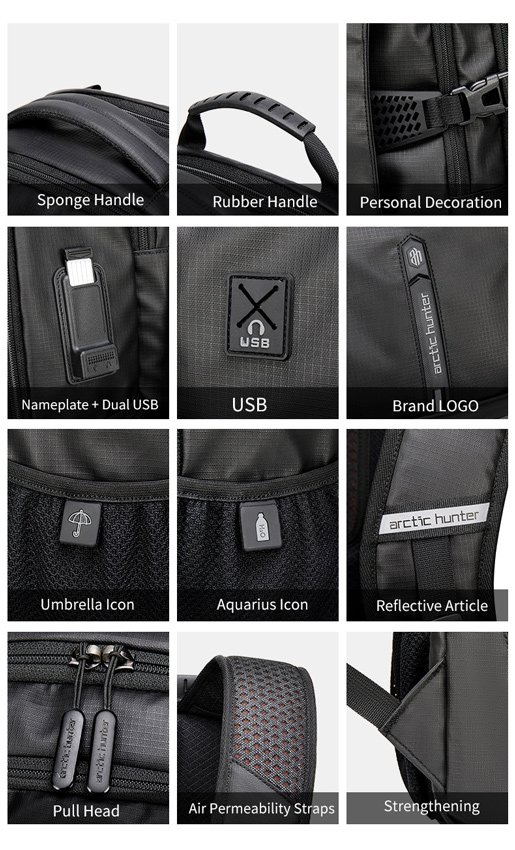 ARCTIC HUNTER τσάντα πλάτης B00388 με θήκη laptop 15.6", USB, 27L, μπλε - Image 4