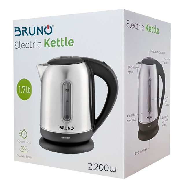 BRUNO ηλεκτρικός βραστήρας BRN-0029, 2200W, 1.7lt, βάση 360° - Image 3