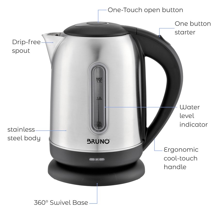 BRUNO ηλεκτρικός βραστήρας BRN-0029, 2200W, 1.7lt, βάση 360° - Image 4