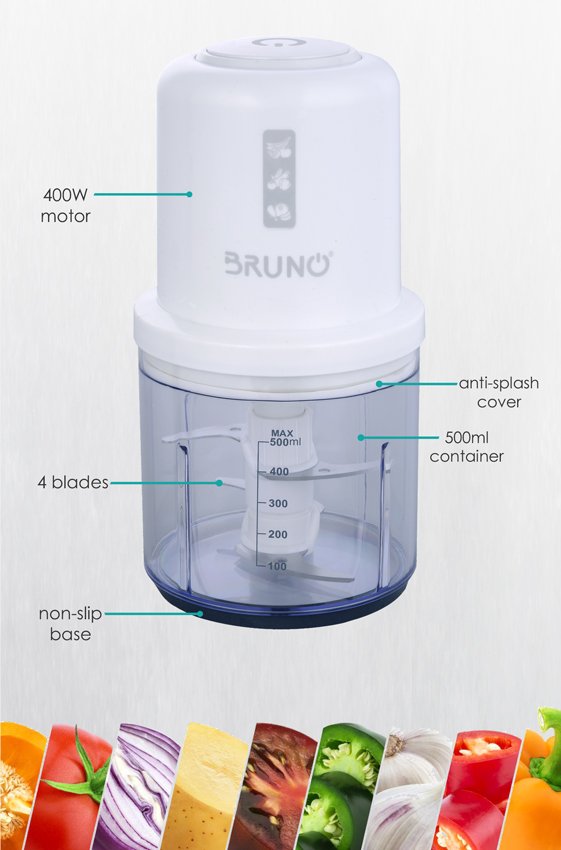BRUNO πολυκόπτης BRN-0066, 500ml, 400W, 4 λεπίδες, λευκό - Image 2