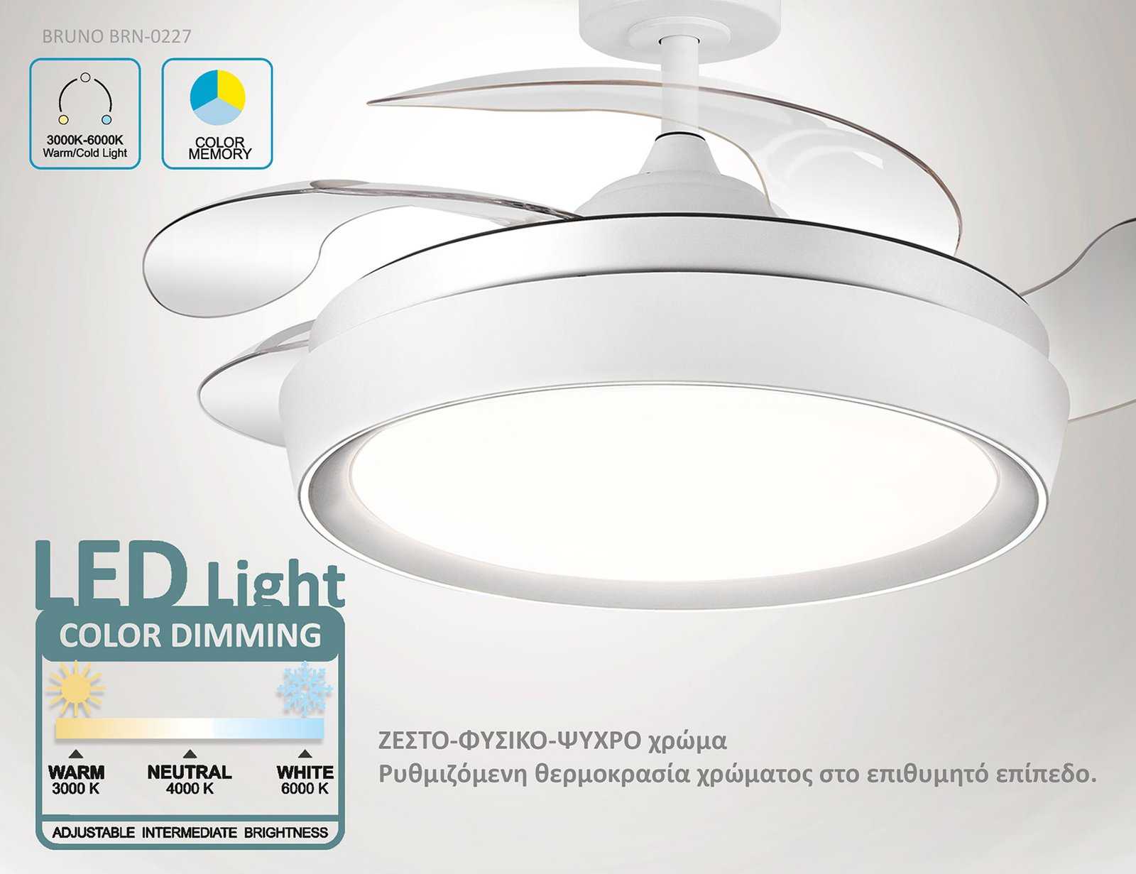 BRUNO ανεμιστήρας οροφής με LED φως BRN-0227, AC 82W, 42", Φ107x47εκ, λευκός - Image 5