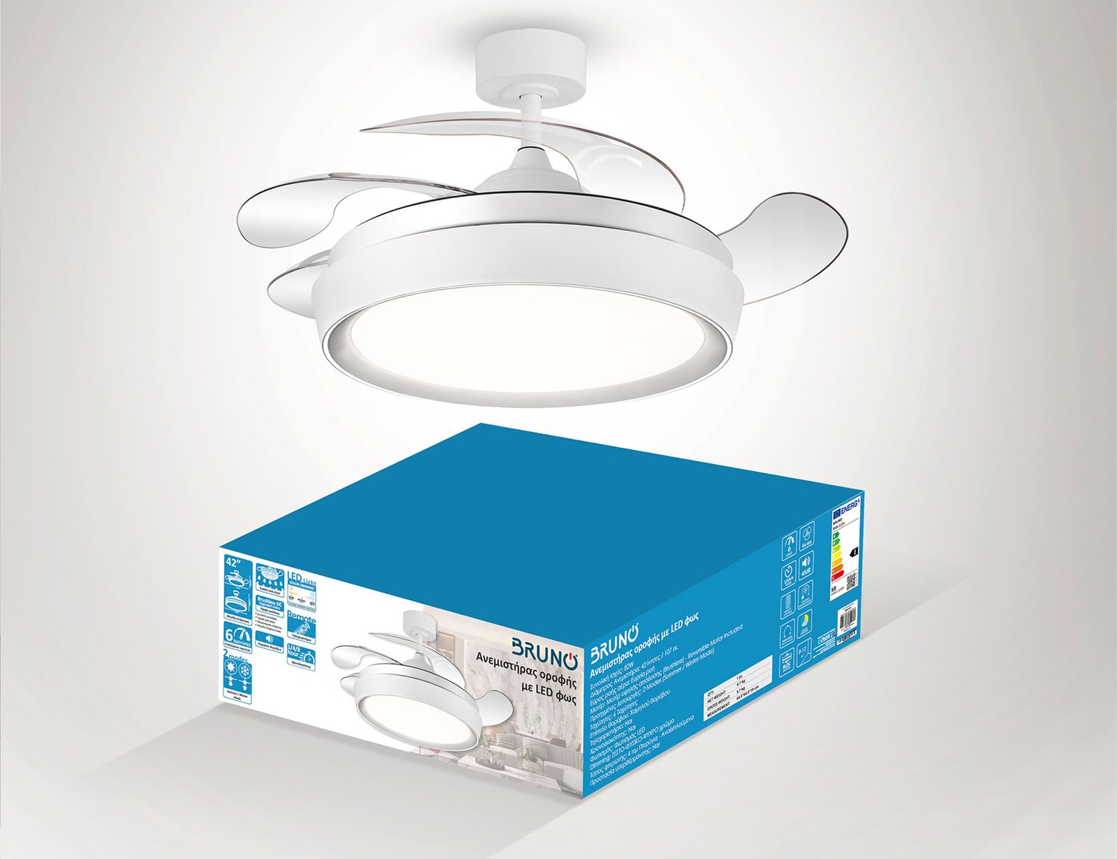 BRUNO ανεμιστήρας οροφής με LED φως BRN-0227, AC 82W, 42", Φ107x47εκ, λευκός - Image 7