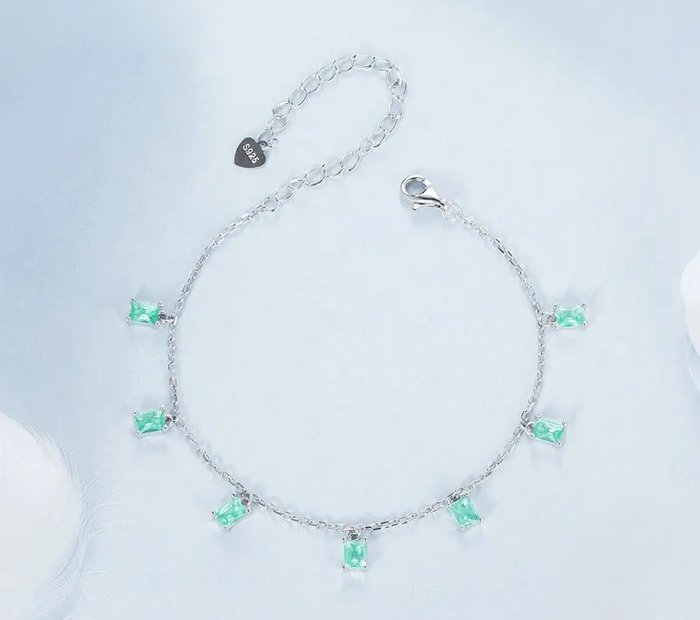 BAMOER βραχιόλι BSB168 με διάφανα κρύσταλλα, ασήμι 925, ασημί/βεραμάν - Image 3