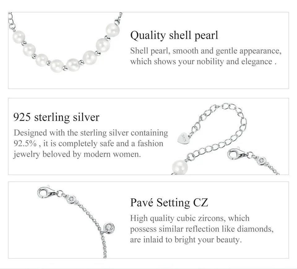 BAMOER βραχιόλι BSB189 με πέρλες & κυβική ζιρκόνια, ασήμι 925, ασημί - Image 3