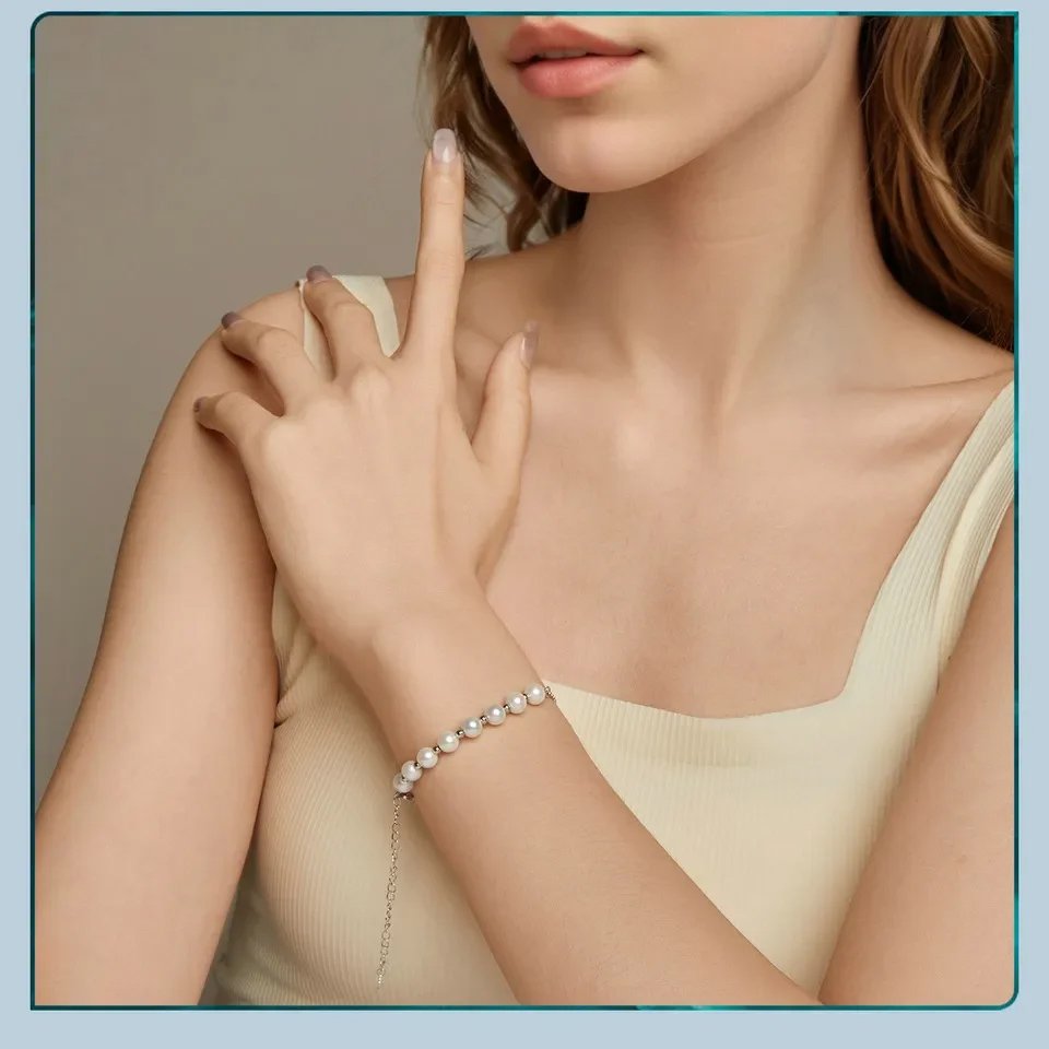 BAMOER βραχιόλι BSB189 με πέρλες & κυβική ζιρκόνια, ασήμι 925, ασημί - Image 2