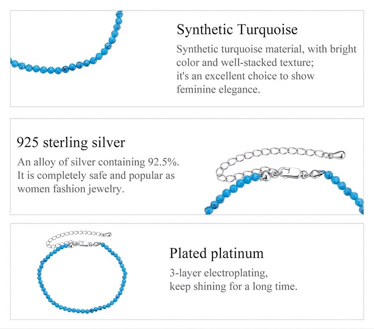 BAMOER βραχιόλι BSB204-BU με συνθετική τουρκουάζ, ασήμι 925, μπλε - Image 3
