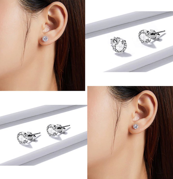 BAMOER σκουλαρίκια καρφωτά BSE166 με κυβική ζιρκόνια, 6mm, ασήμι 925 - Image 2