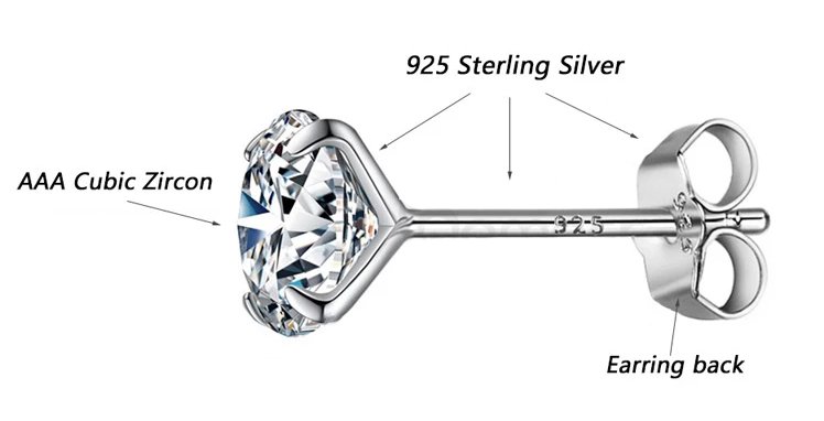 BAMOER σκουλαρίκια καρφωτά BSE166 με κυβική ζιρκόνια, 6mm, ασήμι 925 - Image 3
