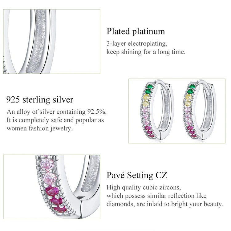 BAMOER σκουλαρίκια κρίκοι BSE459, κυβική ζιρκόνια, ασήμι 925, ασημί - Image 5