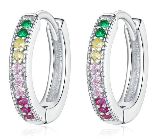 BAMOER σκουλαρίκια κρίκοι BSE459, κυβική ζιρκόνια, ασήμι 925, ασημί