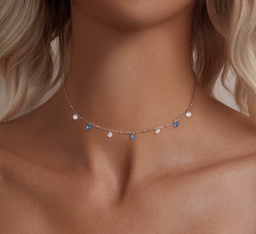 BAMOER κολιέ BSN428 με κυβική ζιρκόνια, ασήμι 925, ασημί/μπλε - Image 2