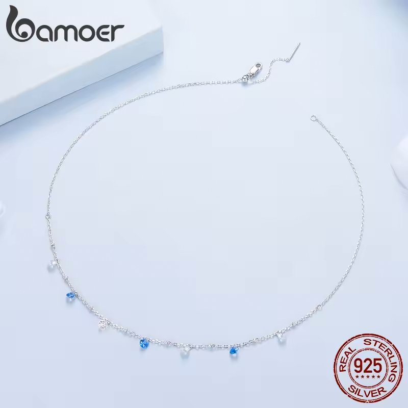 BAMOER κολιέ BSN428 με κυβική ζιρκόνια, ασήμι 925, ασημί/μπλε - Image 3
