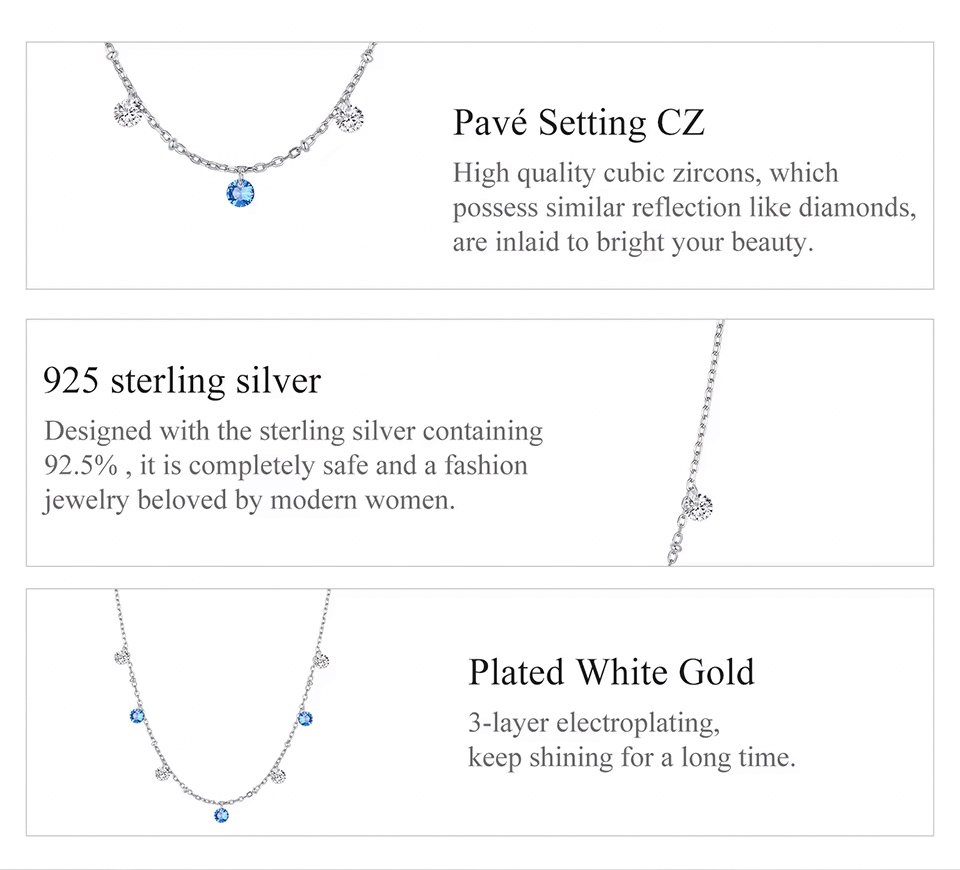 BAMOER κολιέ BSN428 με κυβική ζιρκόνια, ασήμι 925, ασημί/μπλε - Image 4