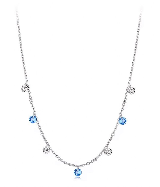 BAMOER κολιέ BSN428 με κυβική ζιρκόνια, ασήμι 925, ασημί/μπλε