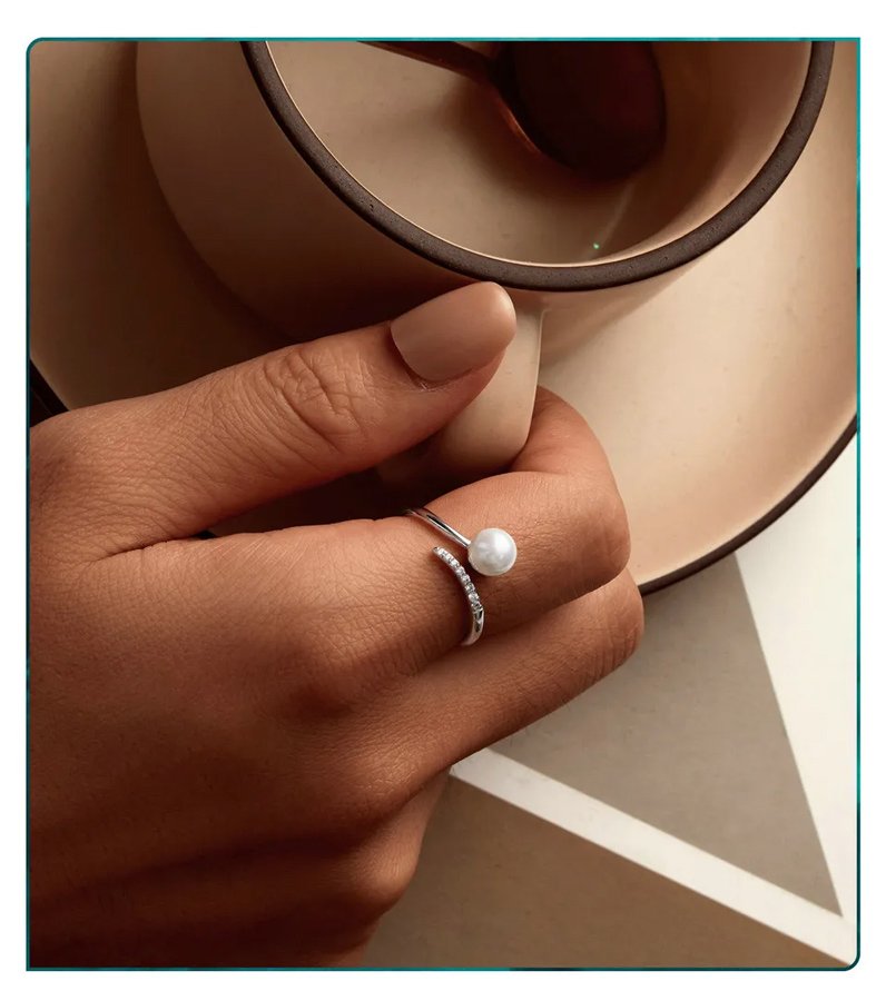 BAMOER δαχτυλίδι BSR497-E με πέρλα & ζιρκόνια, ανοιγόμενο, ασήμι 925 - Image 4