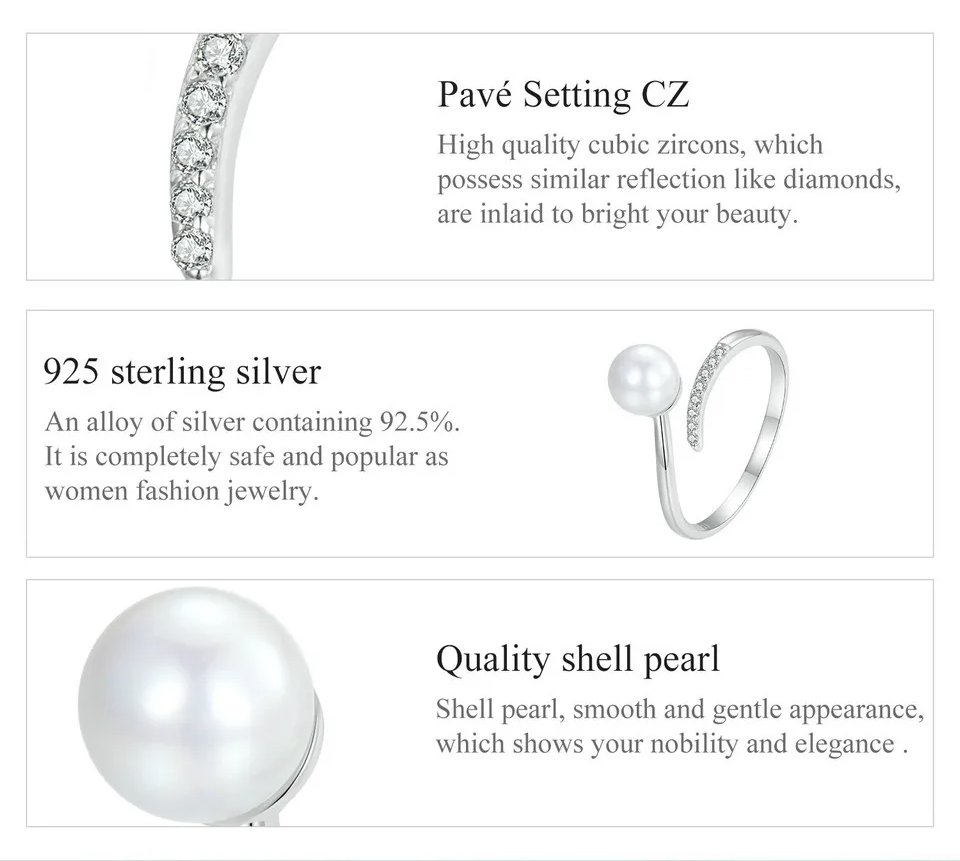 BAMOER δαχτυλίδι BSR497-E με πέρλα & ζιρκόνια, ανοιγόμενο, ασήμι 925 - Image 5