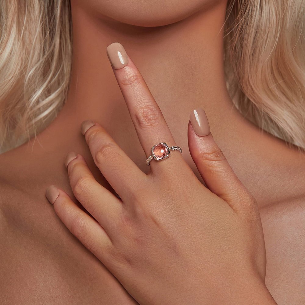 BAMOER δαχτυλίδι BSR598-E με ροζ διάφανο κρύσταλλο, ανοιγόμενο, ασήμι 925, ασημί - Image 2