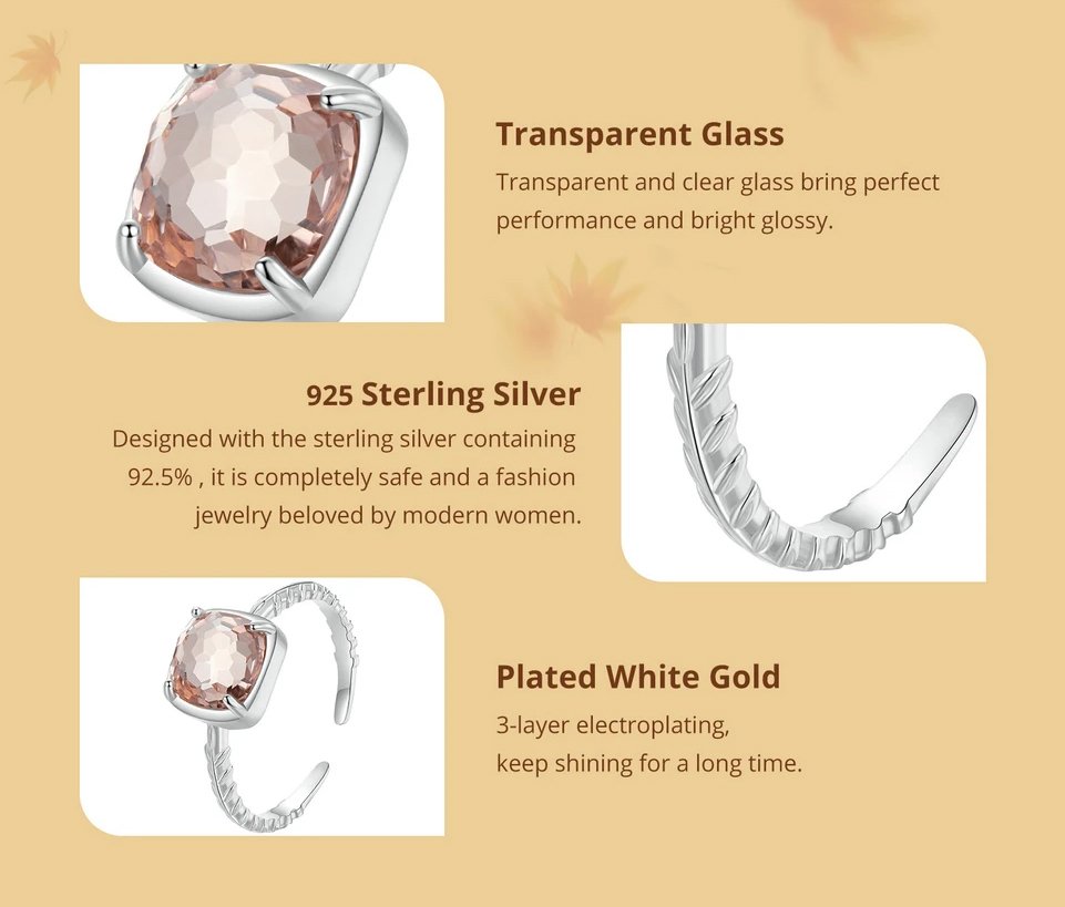 BAMOER δαχτυλίδι BSR598-E με ροζ διάφανο κρύσταλλο, ανοιγόμενο, ασήμι 925, ασημί - Image 5