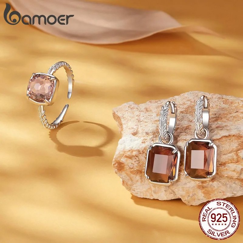 BAMOER δαχτυλίδι BSR598-E με ροζ διάφανο κρύσταλλο, ανοιγόμενο, ασήμι 925, ασημί - Image 6