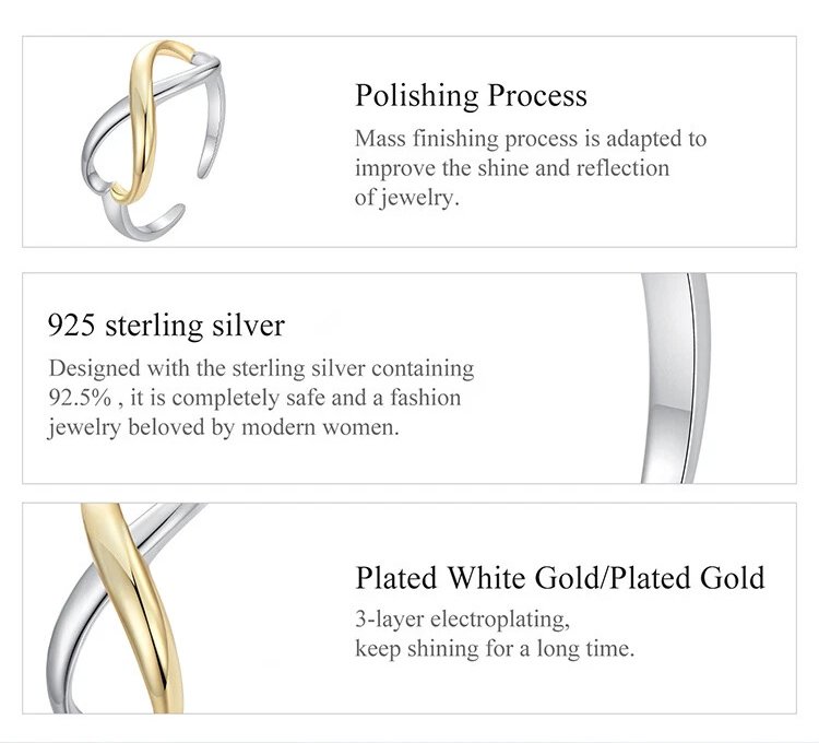 BAMOER δαχτυλίδι BSR622-E, ανοιγόμενο, ασήμι 925, ασημί/χρυσό - Image 4