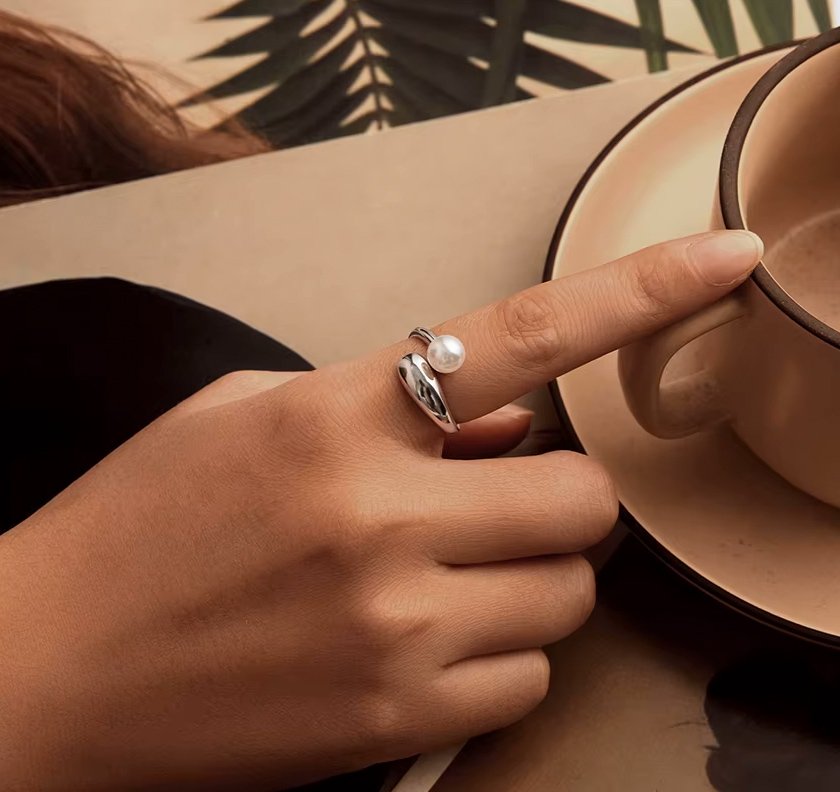 BAMOER δαχτυλίδι BSR662-E με πέρλα, ανοιγόμενο, ασήμι 925, ασημί - Image 2