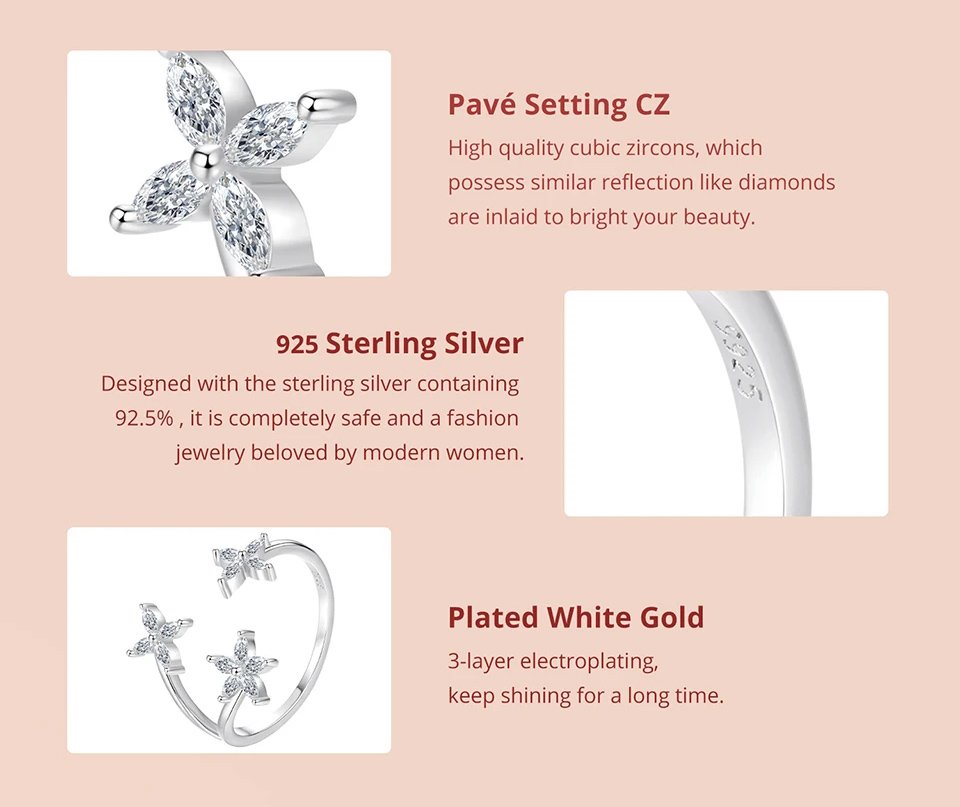 BAMOER δαχτυλίδι BSR710-E με κυβική ζιρκόνια, ανοιγόμενο, ασήμι 925, ασημί - Image 4