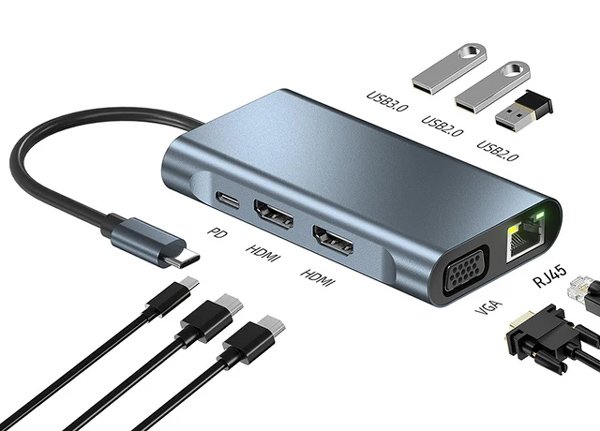 POWERTECH docking station BYL-2311 8 θυρών, USB-C σύνδεση, 100W PD, γκρι - Image 2