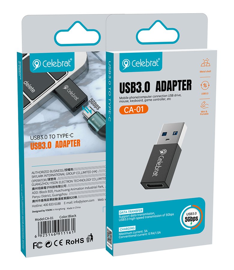 CELEBRAT αντάπτορας USB 3.0 σε USB-C CA-01, 3A, 5Gbps, μαύρος - Image 6