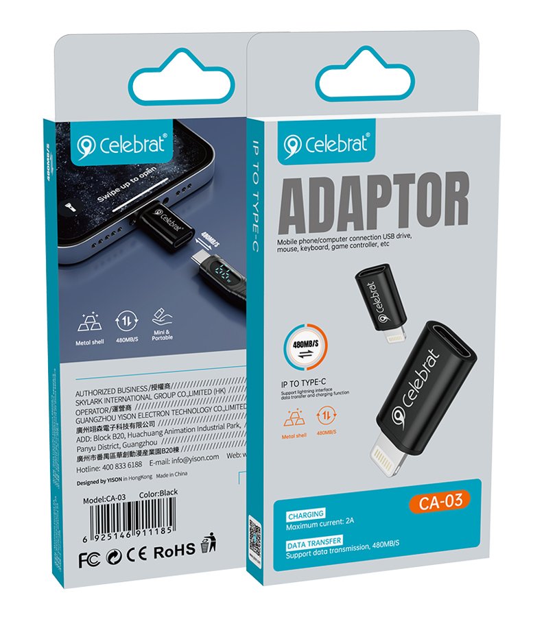 CELEBRAT αντάπτορας Lightning σε USB-C CA-03, 2A, 480Mbps, μαύρος - Image 6