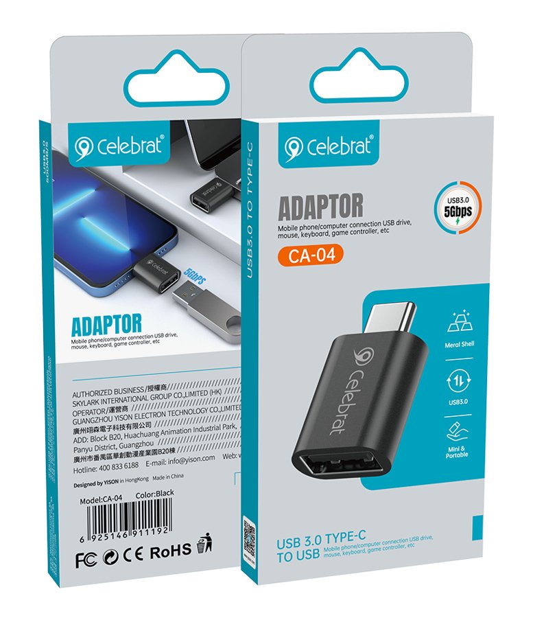 CELEBRAT αντάπτορας USB-C σε USB 3.0 CA-04, 5Gbps, μαύρος - Image 5