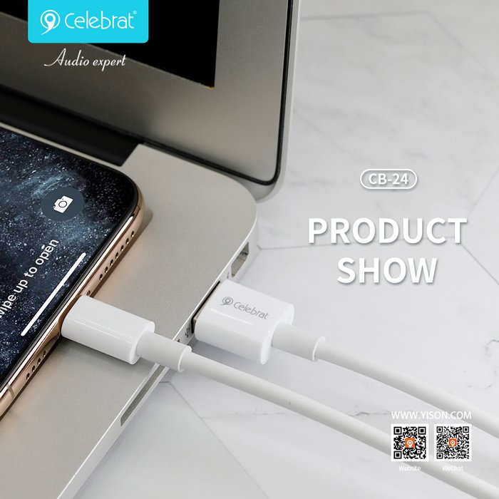 CELEBRAT καλώδιο Lightning σε USB CB-24L, 2.4A, 1.2m, λευκό - Image 2