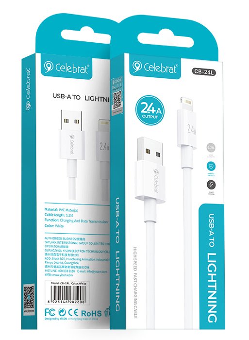 CELEBRAT καλώδιο Lightning σε USB CB-24L, 2.4A, 1.2m, λευκό - Image 3