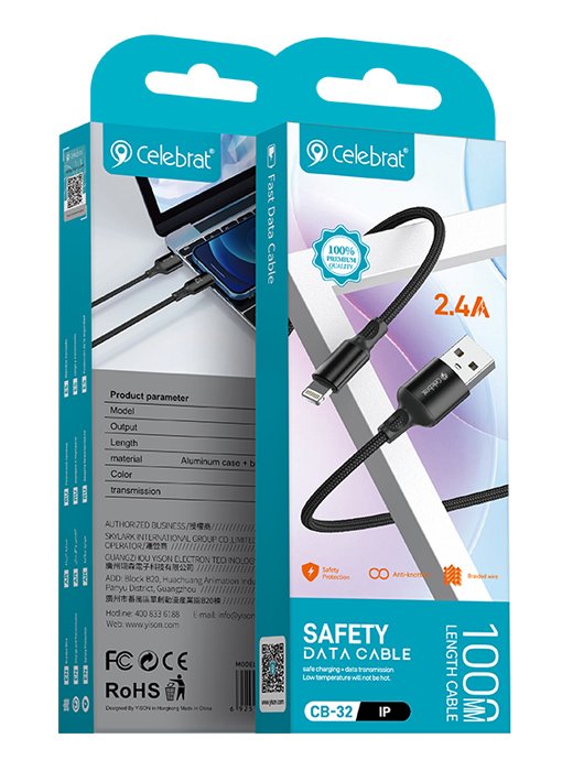 CELEBRAT καλώδιο Lightning σε USB CB-32, 2.4A, 1m, μαύρο - Image 3