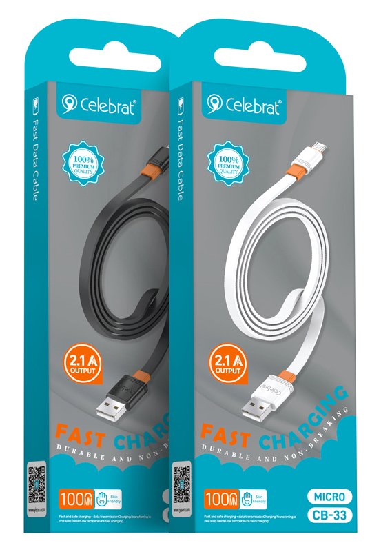 CELEBRAT καλώδιο micro USB σε USB CB-33M, flat, 2.1A, 1m, μαύρο - Image 4
