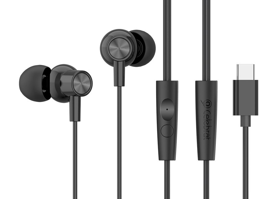 CELEBRAT earphones με μικρόφωνο G38, USB-C σύνδεση, 10mm, 1.2m, μαύρα