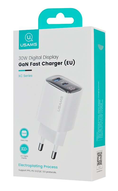 USAMS φορτιστής τοίχου US-CC229, USB & USB-C, 30W, GaN, λευκός - Image 5