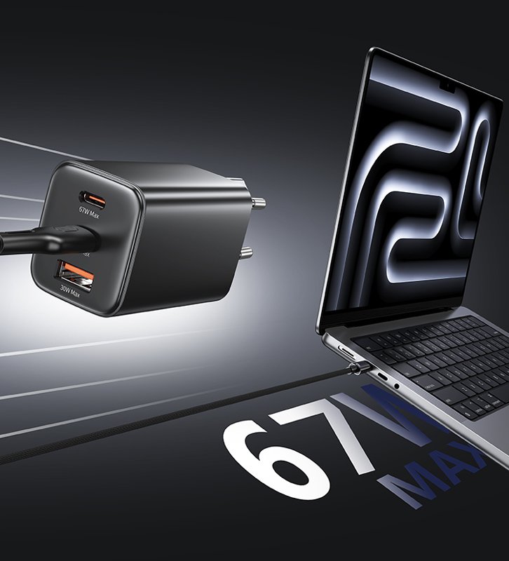 USAMS φορτιστής τοίχου CC265, USB & 2x USB-C, 67W, GaN, λευκός - Image 4