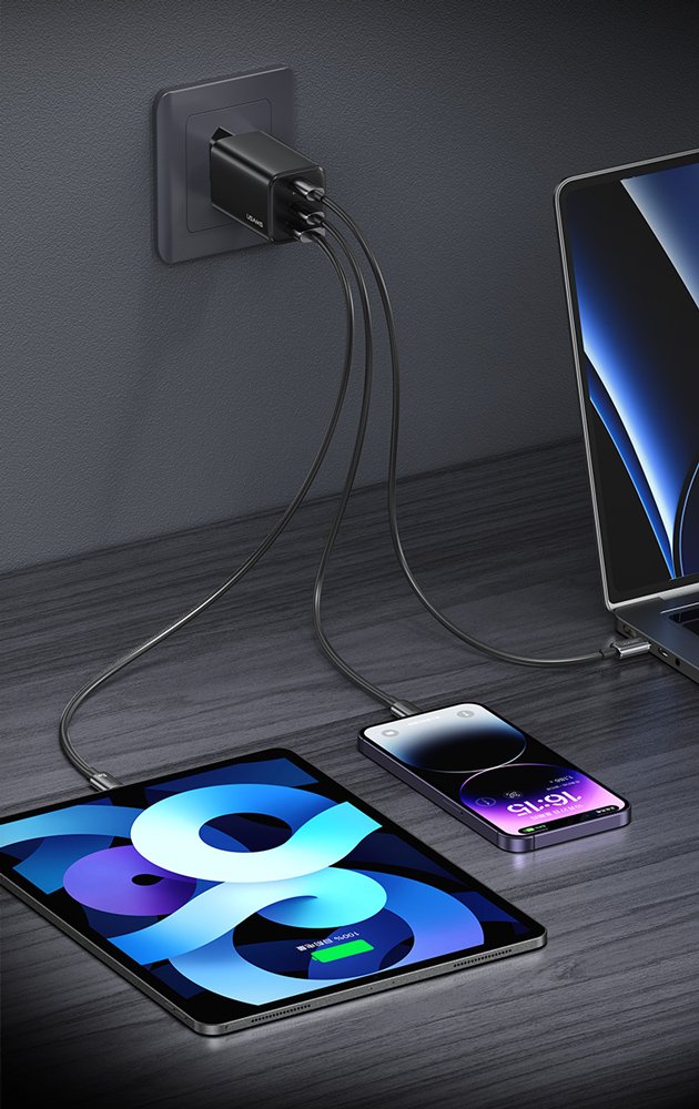 USAMS φορτιστής τοίχου CC265, USB & 2x USB-C, 67W, GaN, λευκός - Image 5